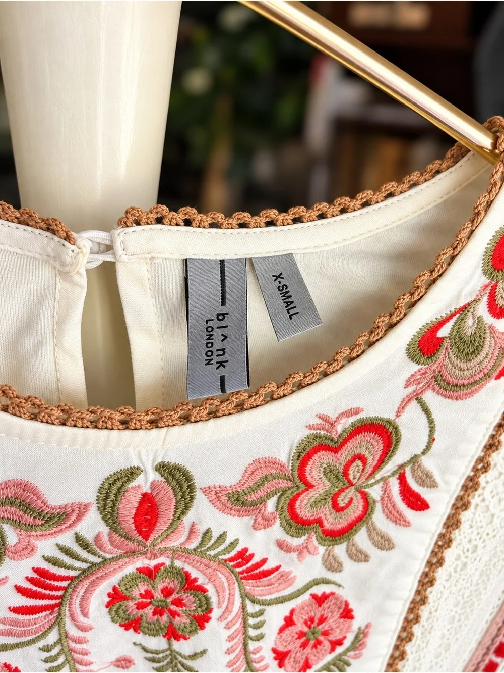 Anthropologie x BL-NK London Tali Lace Top White Embroidered Cottagecore Boho